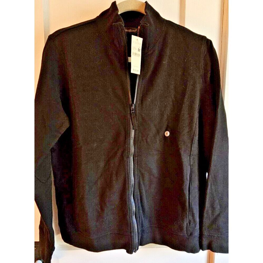 VTG NWT Eddie Bauer woman French Terry black jacket Sz M full‎ zip w/pockets